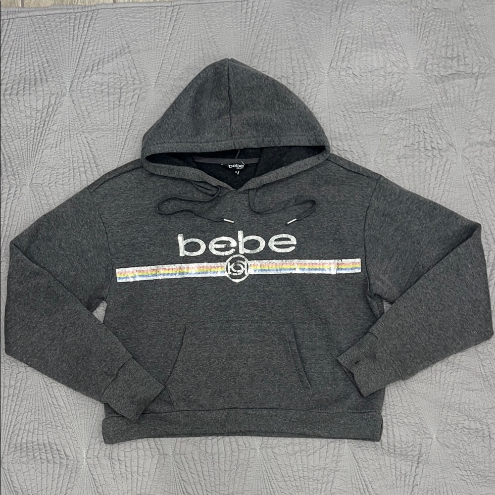 Bebe Women’s Gray Hoodie with Sequins Bebe Logo